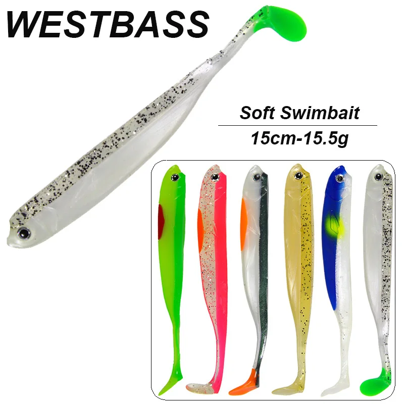 Westbass 2Pcs Soft Shrimp Bait 15Cm-15.5G Silicone Fishing Bait Gomma Swimbait Traina Jigging Cebos Articolo De Pêche