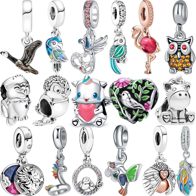 2023 Canada Goose Parrot Unicorn Owl Feather Bird Pendant Fashion Beads Fit Original Pandora Charm Bracciale Color Argento Jewelry