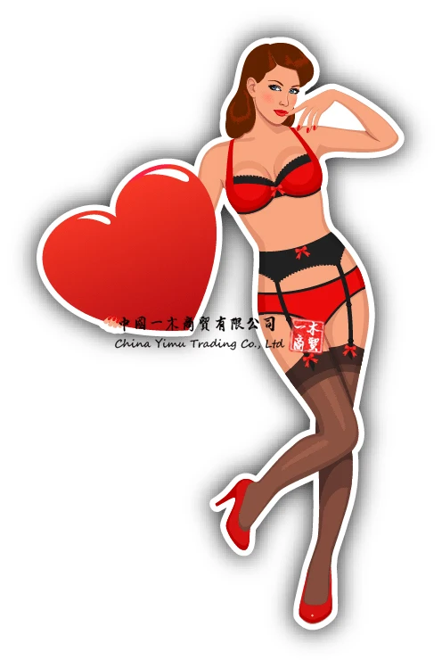 Pinup Girl Heart Car Bumper Sticker Decal Per Pickup Truck Ford Chevrolet Cadillac Audi Toyota Lace Bra Lace Dress