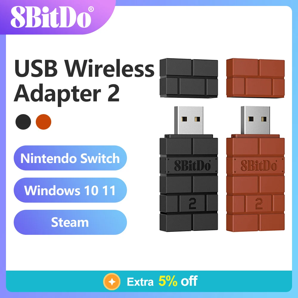 8Bitdo Usb Wireless Bluetooth Adapter 2 Per Pc Mac Raspberry Pi Nintendo Switch Steam Deck Support Ps5 Xbox Joycon Controller
