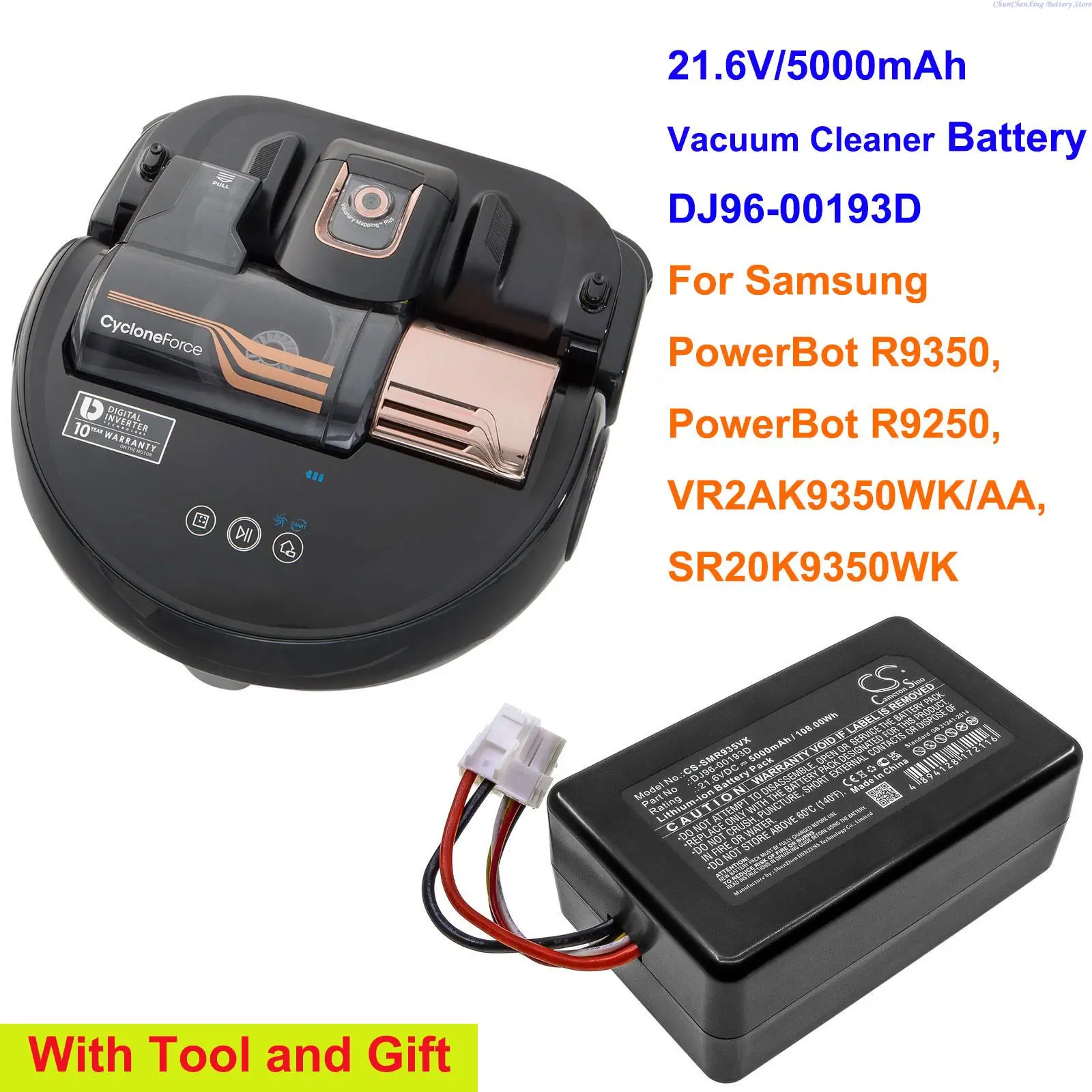 Cameron Sino 21.6V/ 5000Mah Batteria Per Vuoto Dj96-00193D Per Samsung Powerbot R9350, Powerbot R9250, Muslim/Aa, Muslimate