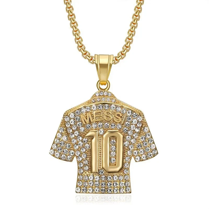 5 Pz Acciaio Inossidabile 316L Titanio Placcato Oro Cristalli Calcio Messi Messi 10 Jersey/Ronaldo 7 Collana Pendente 24In Collana