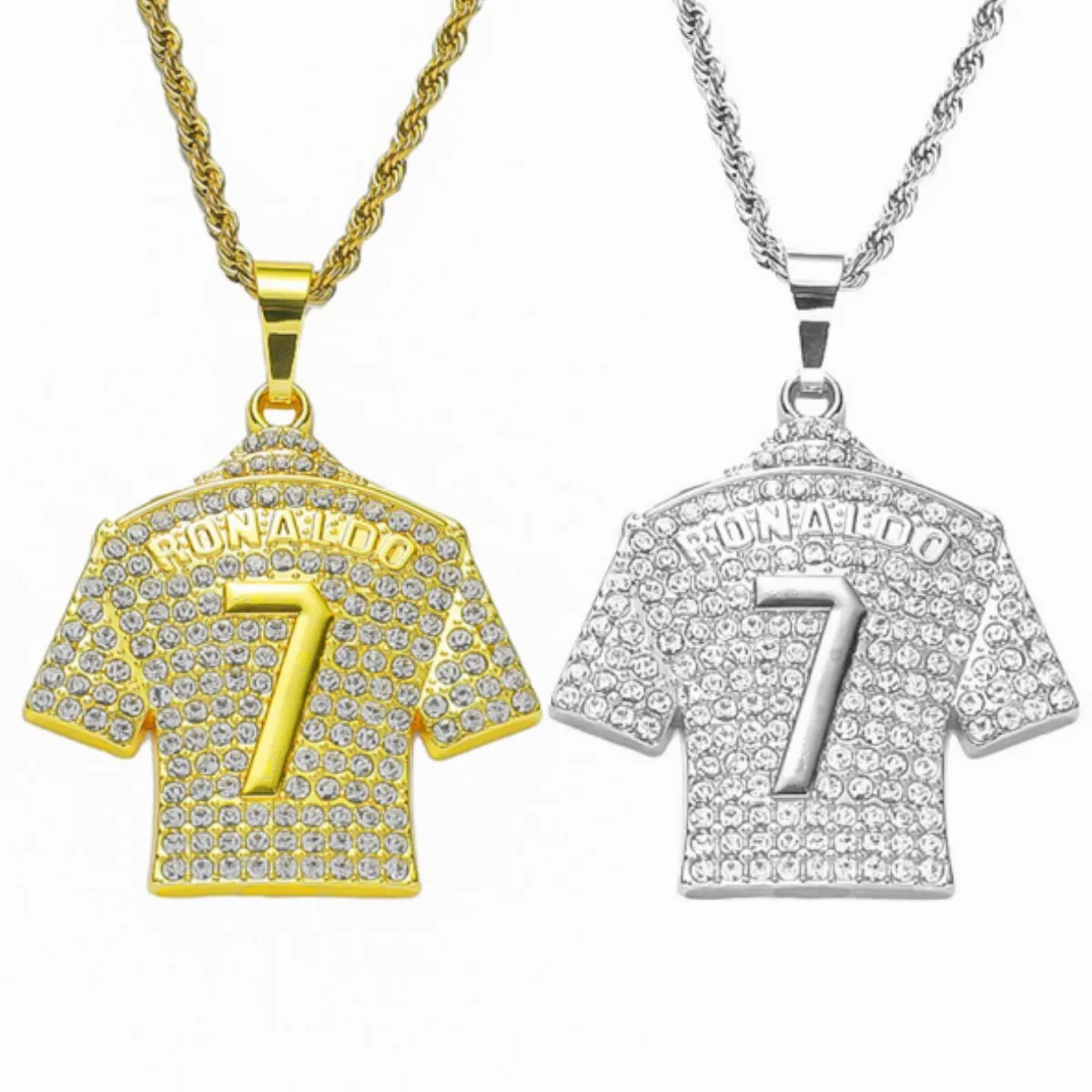 Hnsp Cristiano Ronaldo 7 Messi 10 Jersey Full Zircone Collana A Catena Con Ciondolo Per Uomo Boy Soccer Fans Accessori Per Gioielli Hip Hop