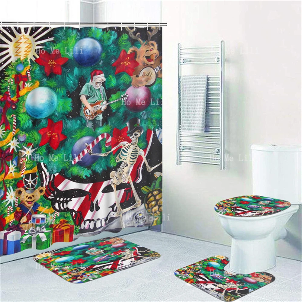 Rock And Roll Band Grateful Dead Christmas Jerry Pumpkin Lamp Skeleton Bear Halloween Retro Shower Tenda E Tappetino 4 Pezzi