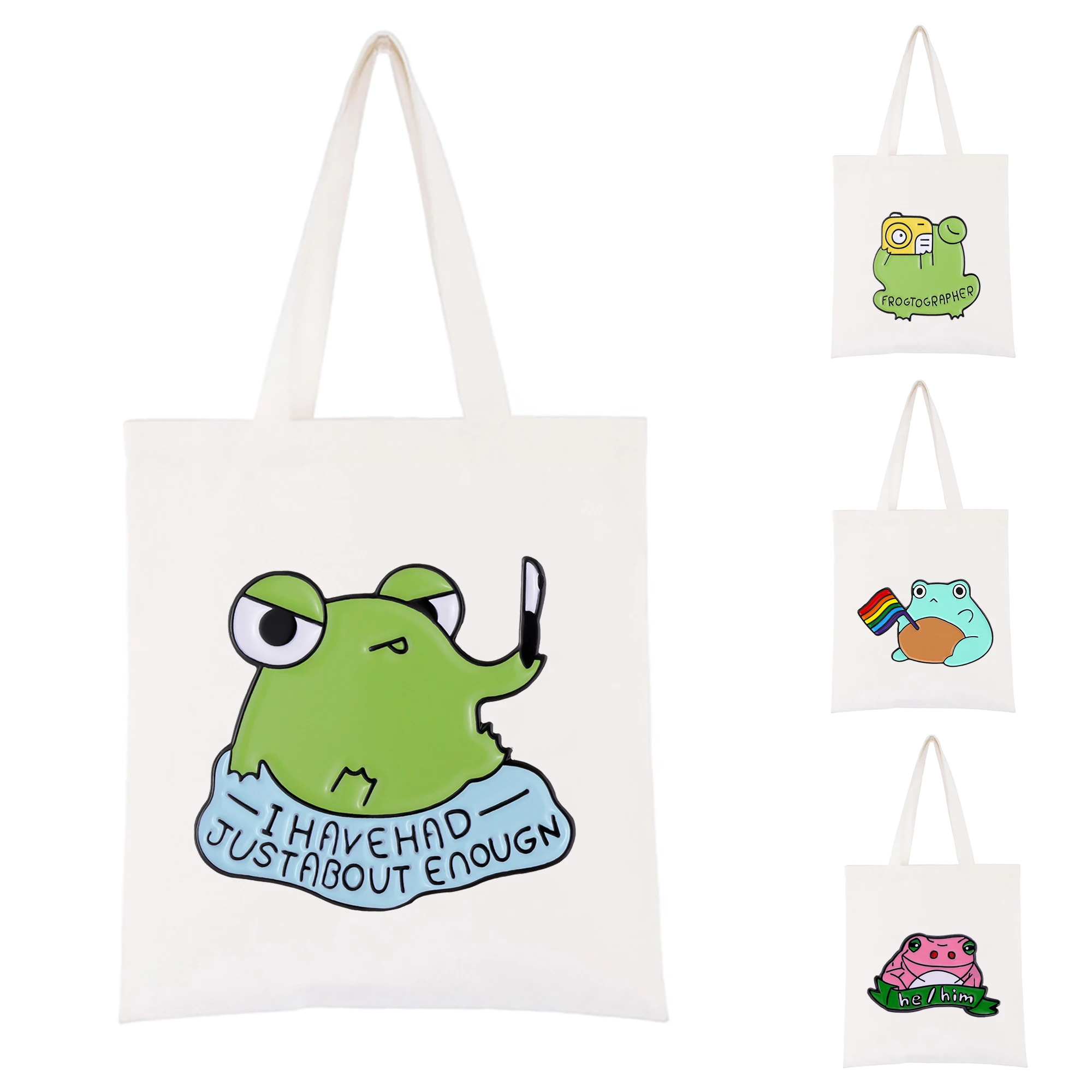 Rainbow Frog Pattern Bag Frog Get It Bag Rane To Grapher Interior Pocket Zipper Canvas Bag Borsa A Tracolla All'Ingrosso