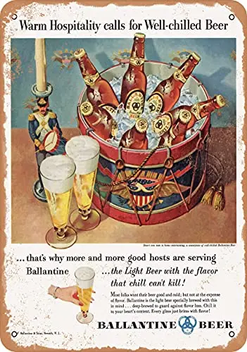 Cartello In Metallo 10X14-1954 Birra Ballantine-Look Vintage