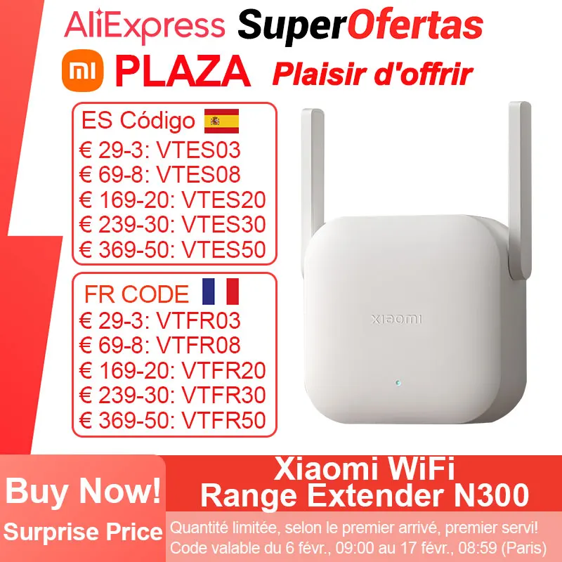Xiaomi Wifi Range Extender N300 2.4Ghz Fino A 300Mbps 2 Antenne Esterne Estendere I Segnali Wi-Fi Router Mi Home App Versione Globale
