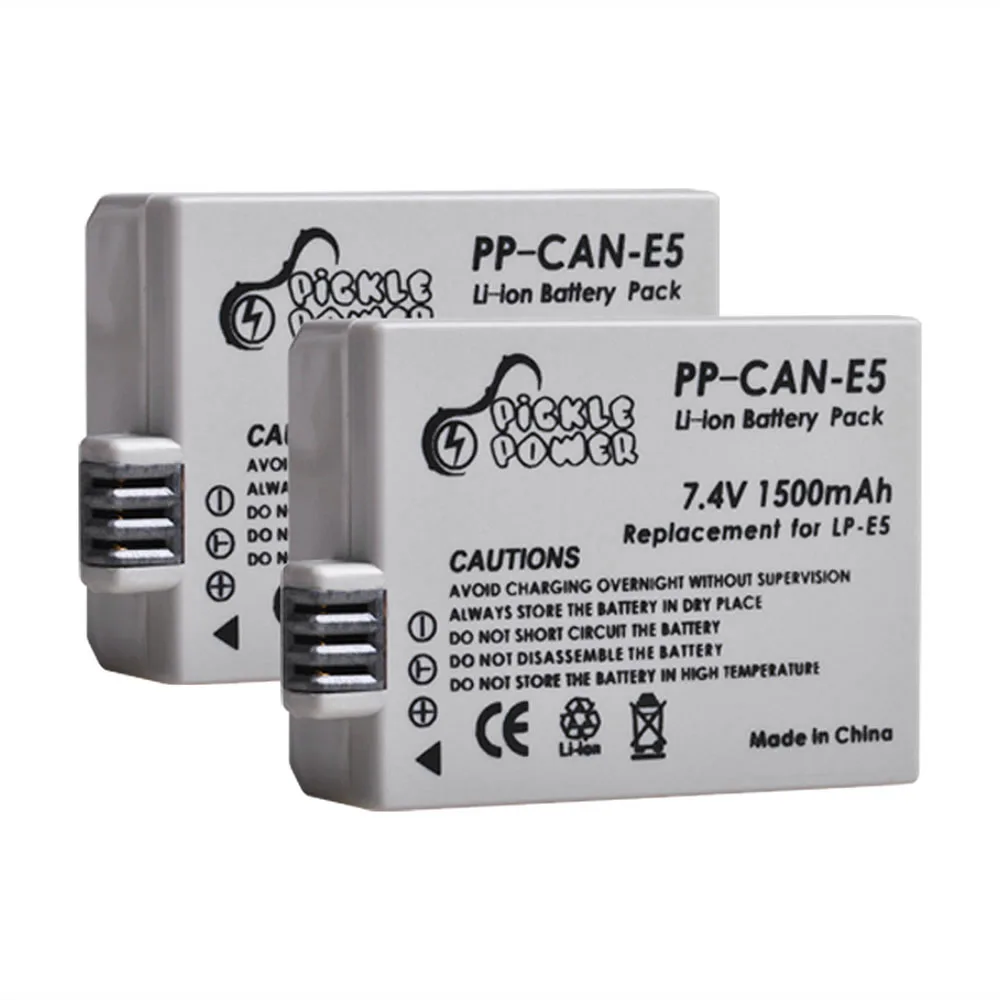 Pickle Power 2Pcs 1500 Mah Lp-E5 Batteria Per Canon 450D 500D 1000D Kiss X2 X3 F Rebel Xsi Xli Xs L15