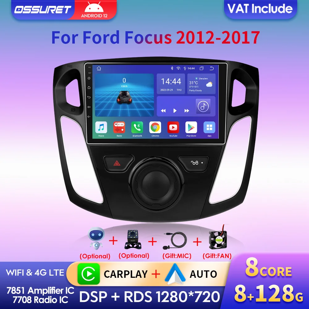 Octa Core Carplay Android Autoradio Per Ford Focus 3 Mk3 2 Din Autoradio Lettore Multimediale Ai Voice Gps Navi Bt Rds Dsp Swc 4G