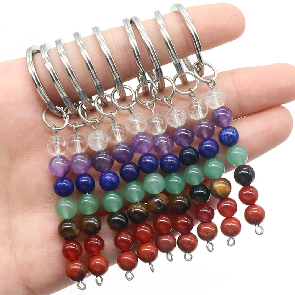 7 Chakra Gemstone Beads Healing Crystals Portachiavi Ornamento Fai Da Te Charm Creazione Di Gioielli Per Coppia Best Friend Family Gift