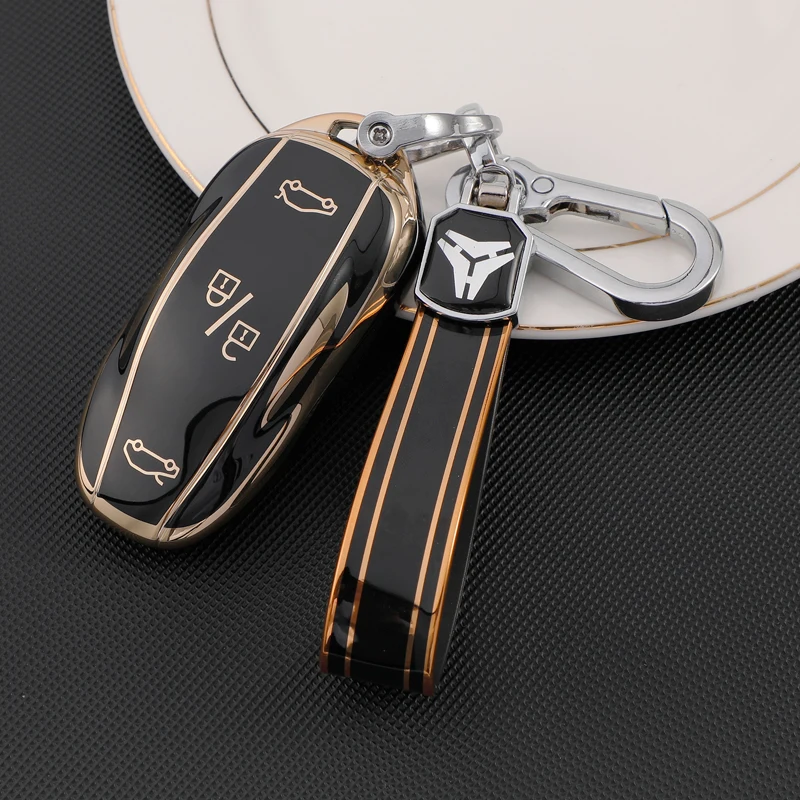 Per Tesla Model 3 S X Y Car Smart Key Case Key Fob Cover Tpu Auto Remote Shell Fob Protector Gold Edge Portachiavi Accessori Per Auto