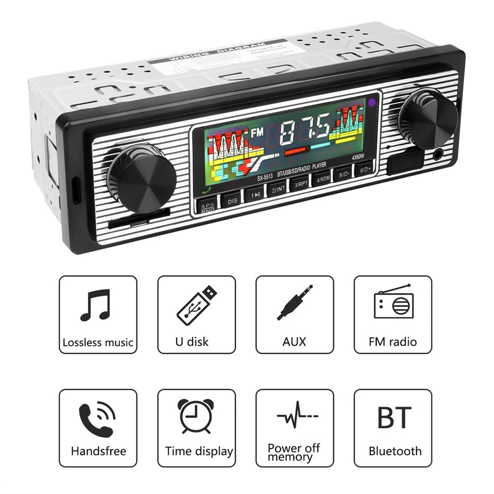 Bluetooth Auto Car Radio Vivavoce Wireless Stereo Vintage Wireless Mp3 Multimedia Player Aux Usb Fm Audio 12V Car Music Player