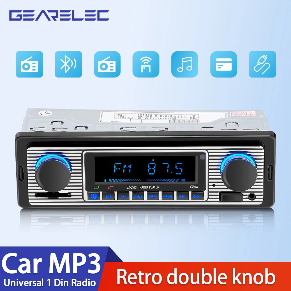 Auto Car Radio 1 Din Bluetooth Retro Car Stereo Audio Vintage Wireless Mp3 Multimedia Player Aux Usb Fm 12V Stereo Audio Player