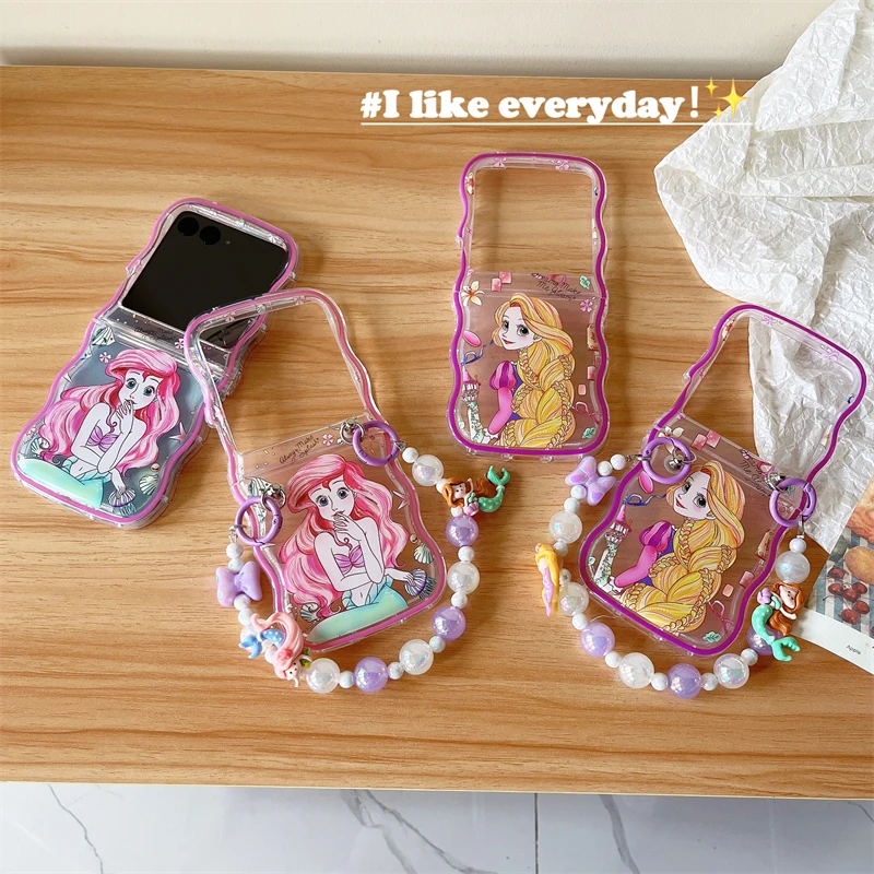 Disney Mermaid Rapunzel Princess Ariel Con Custodia Per Telefono Con Bracciale Per Motorola Razr 40 Ultra Moto Razr 40 Ultra 2023 Cover