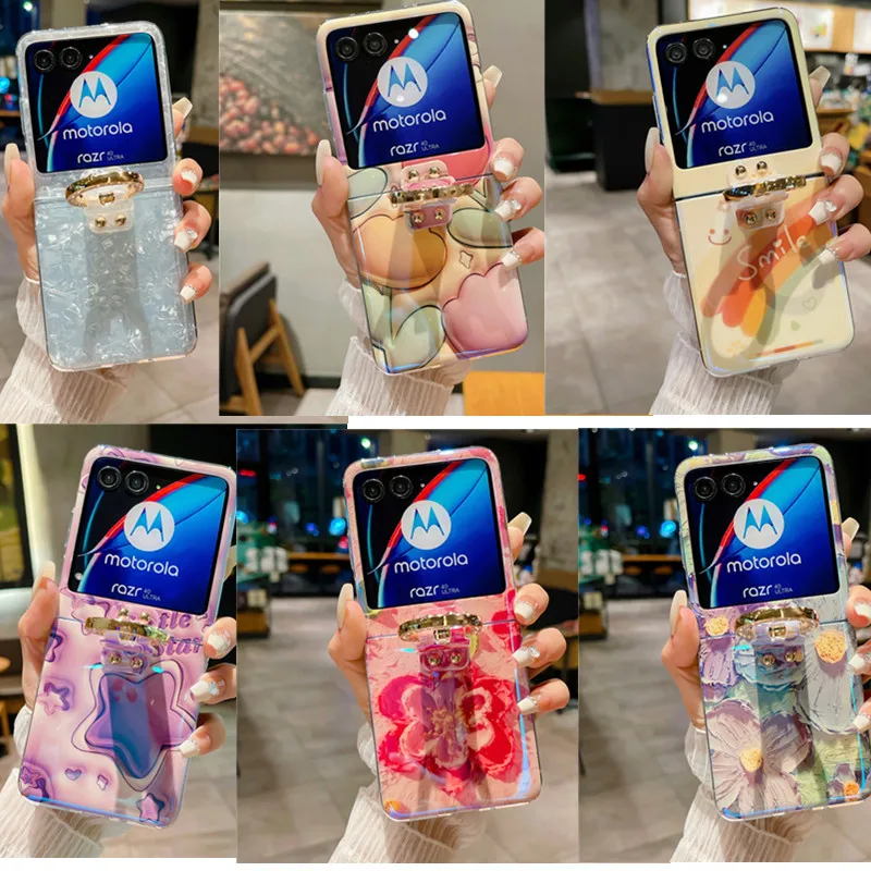 Cute Blue Ray Flower Ring Stand Custodia Per Telefono Per Motorola Razr 40 Ultra Case 2023 Per Moto Razr 40 Ultra Cover Razr40 Case