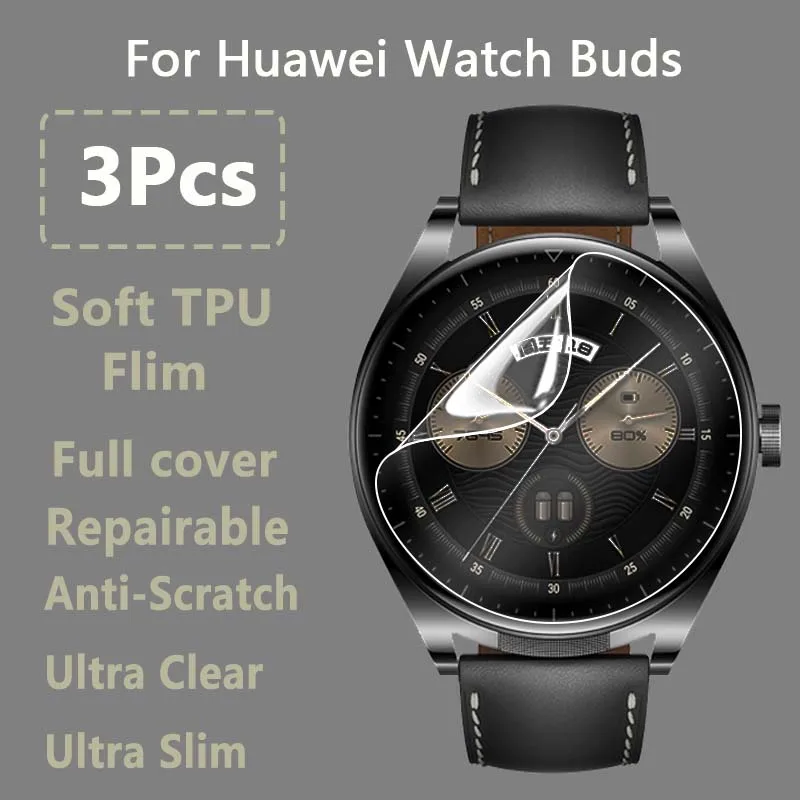 3 Pezzi Per Huawei Watch Buds Smartwatch Hd Clear Ultra Slim Soft Hydrogel Pellicola Riparabile Pellicola Proteggi Schermo-Non Vetro Temperato