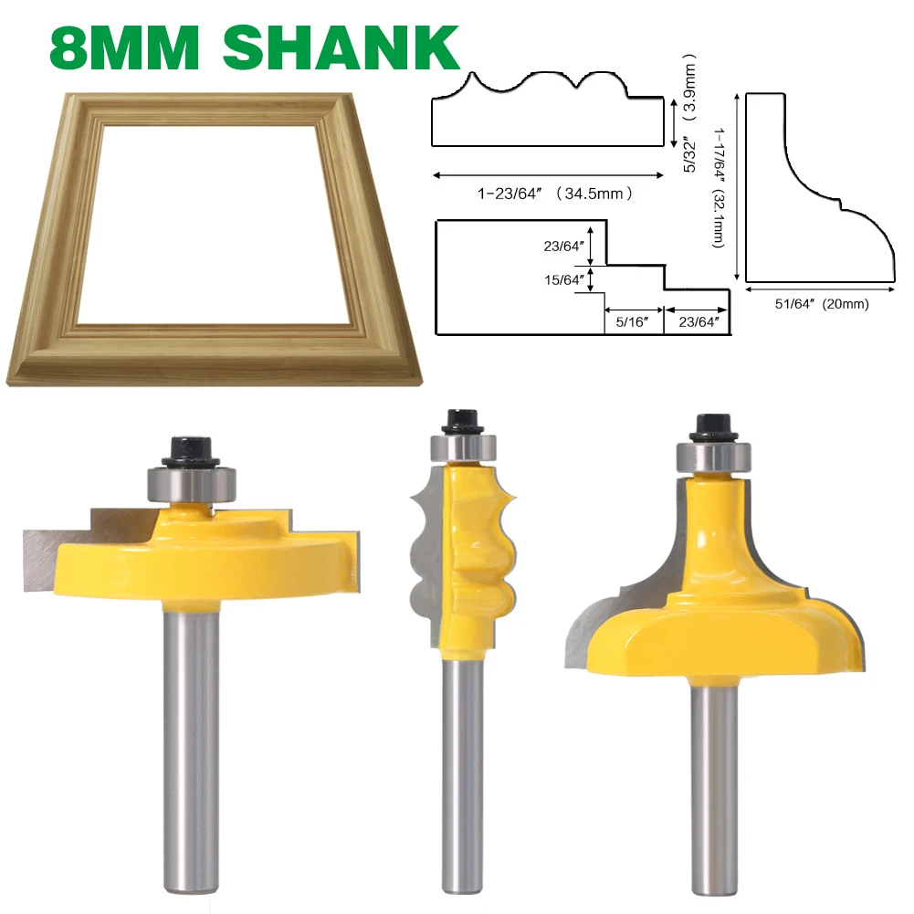 1 Pz 8Mm Gambo Fresa Intaglio Del Legno Cornice Modanatura Router Bit Grande Taglio Fresa Per Legno Per La Lavorazione Del Legno
