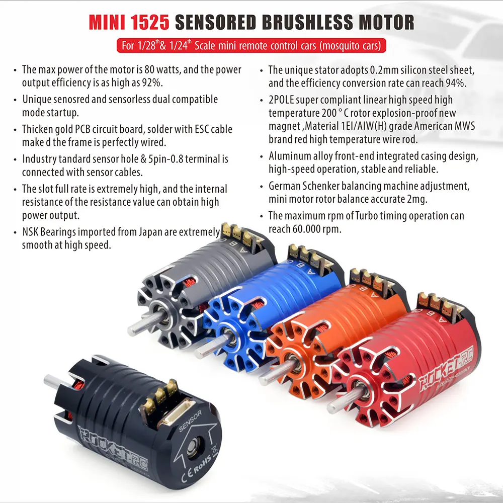 Surpass Hobby Mini 1525 Sensored Brushless Motor 13.5T 17.5T Per 1/28 1/24 Rc Car Kyosho Mr03 Pro Mini-Z Mosquito Cars
