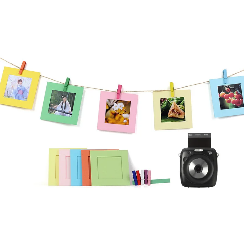 Adatto Per Fujifilm Instax Utility Photo Frame Square Colored Hemp Rope Clip Paper Photo Frame Album Di Graffette Per La Casa