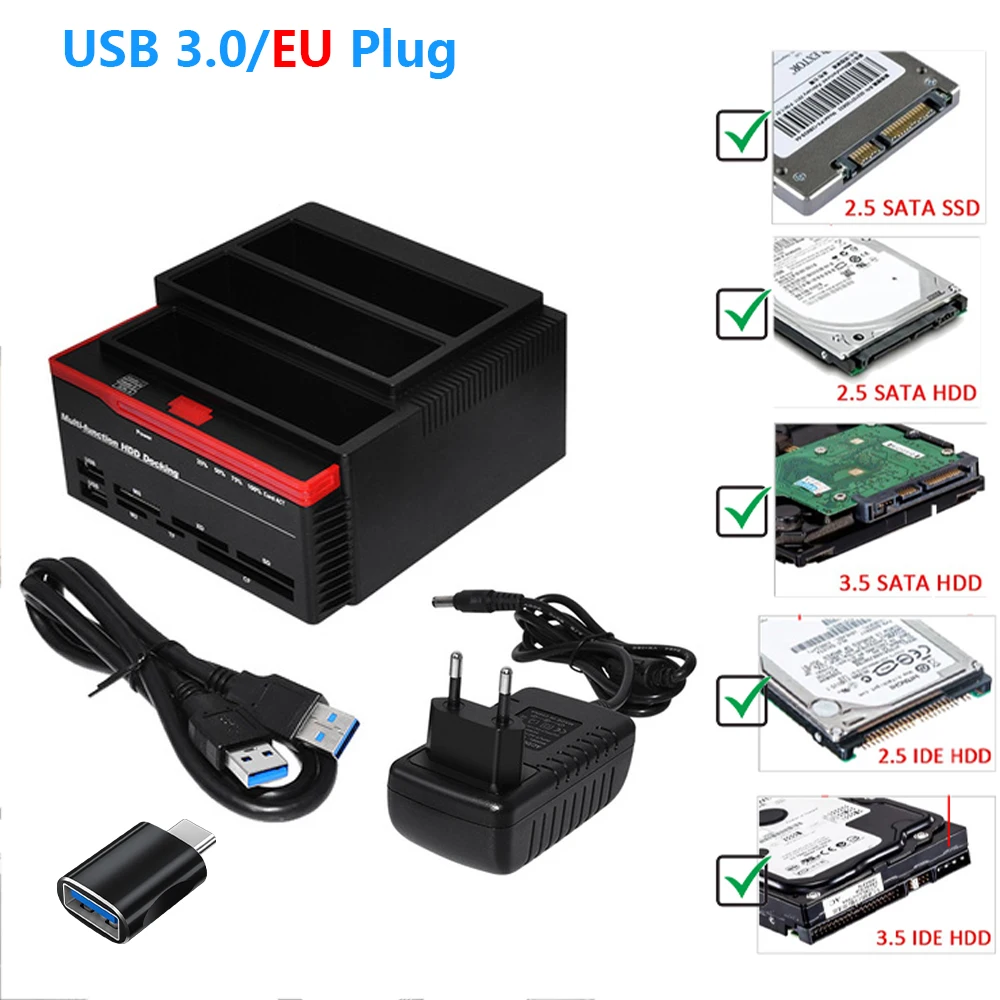 2.5/3.5 "Sata Ide Hdd Hard Disk Docking Station Adattatore Esterno Sata A Usb 3.0 Tipo C Hub Ms/M2/Xd/Cf/Sd/Tf Card Reader