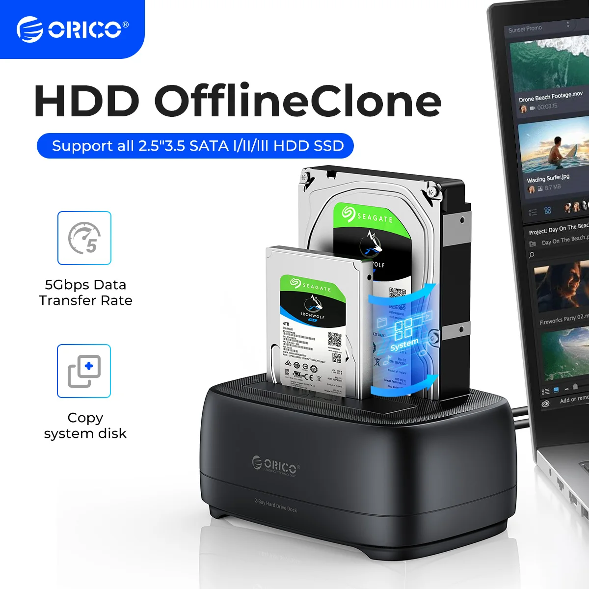 Docking Station Per Disco Rigido Clone Offline Orico Usb3.0 E Type-C 5Gbps Custodia Per Disco Rigido Dual-Bay Hdd/Ssd Da 2.5/3.5 Pollici