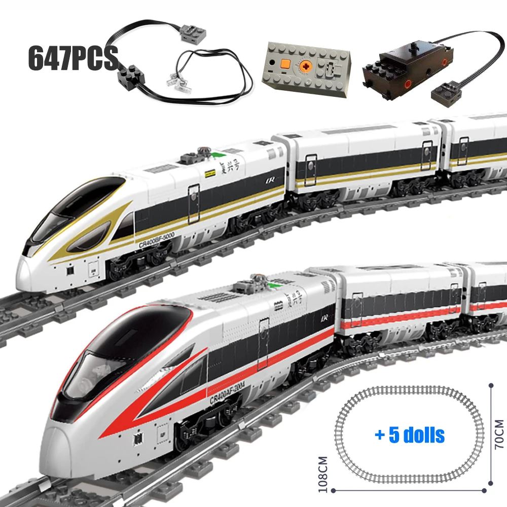 Technical Express Train Modern High Speed Carriage Electric Powered City Track Dolls Educational Building Blocks Toys For Kids