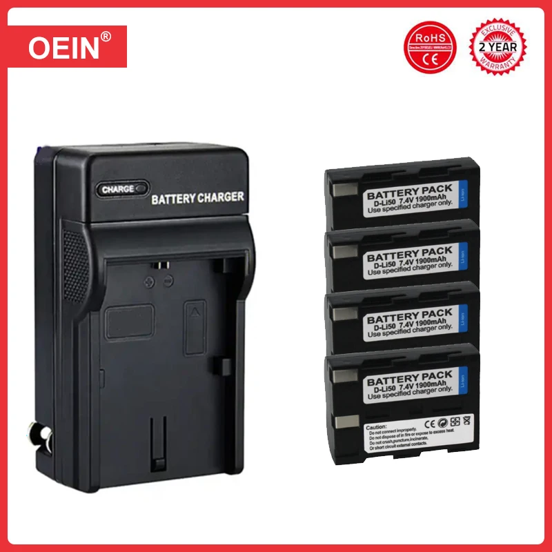 4 Pz 1900Mah Np-400 D-Li50 Batteria + Caricabatterie Per Pentax K10D K20D, Konica Minolta Dimage A1, A2, Dynax 5D, 7D, Maxxum 5D, 7