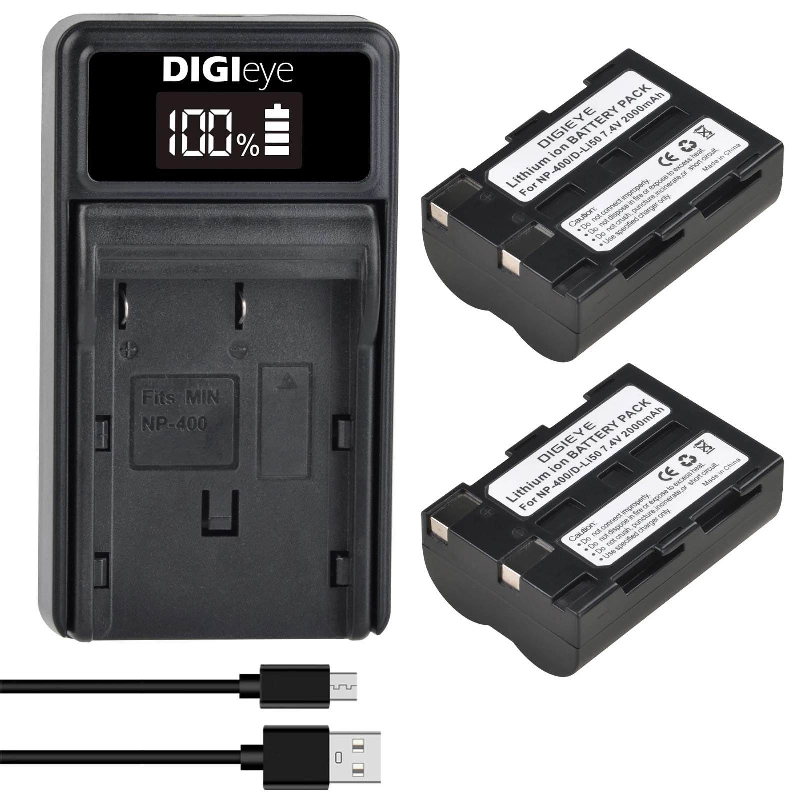 Np-400 D-Li50 Batteria + Caricabatterie Usb Led Per Pentax K10D K20D, Konica Minolta Dimage A1, A2, Dynax 5D, 7D, Maxxum 5D, 7