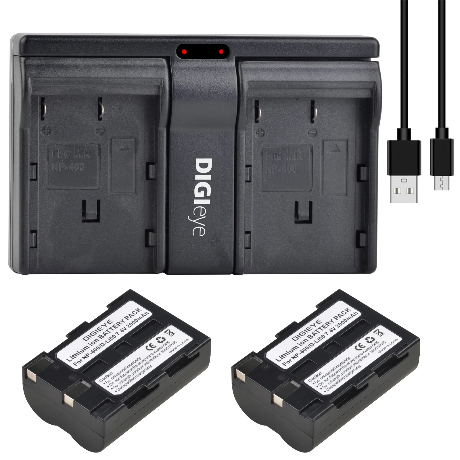 Np-400 Batteria Per Fotocamera D-Li50 + Caricatore Doppio Usb Per Pentax K10D K20D, Konica Minolta Dimage A1, A2, Dynax 5D, 7D, Maxxum 5D, 7