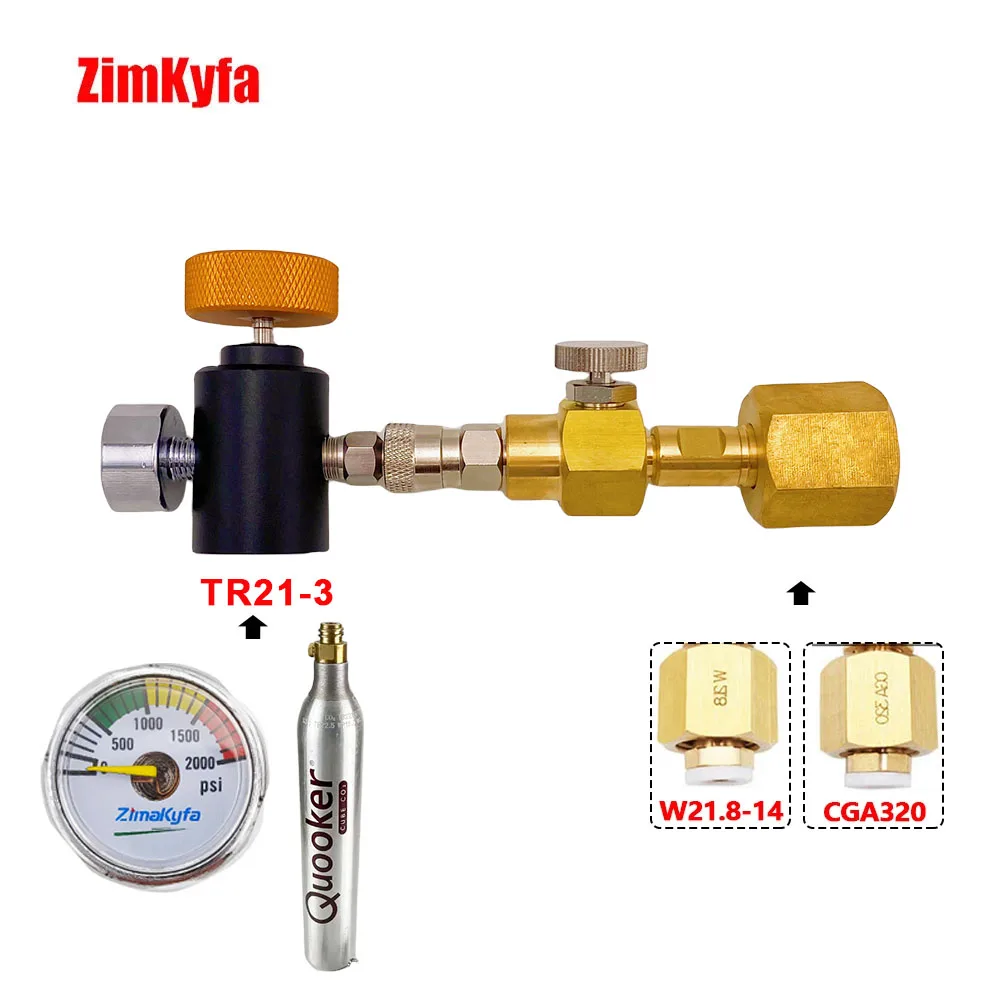 Adattatore Per Stazione Di Ricarica Co2 Per Serbatoio Cubo Quooker Sodastream Tr21-3 Dal Serbatoio Di Co2 Grande W21.8-14 Cga320, Con Sgancio Rapido D