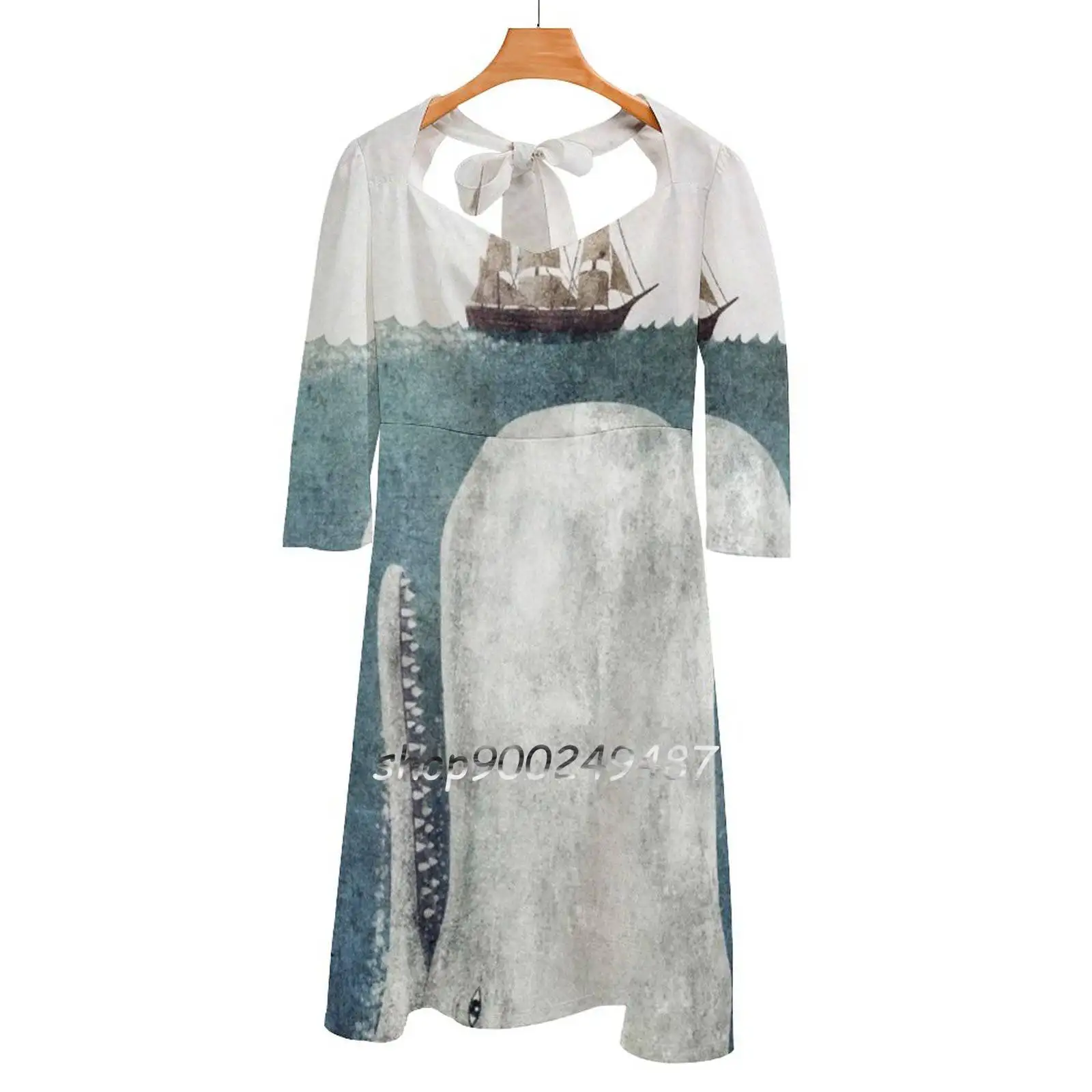 The White Whale Square Neck Dress New Plus Size Elegante Donna Vita Vestito Stretto Whale Moby Dick Whale White Whale The Whale