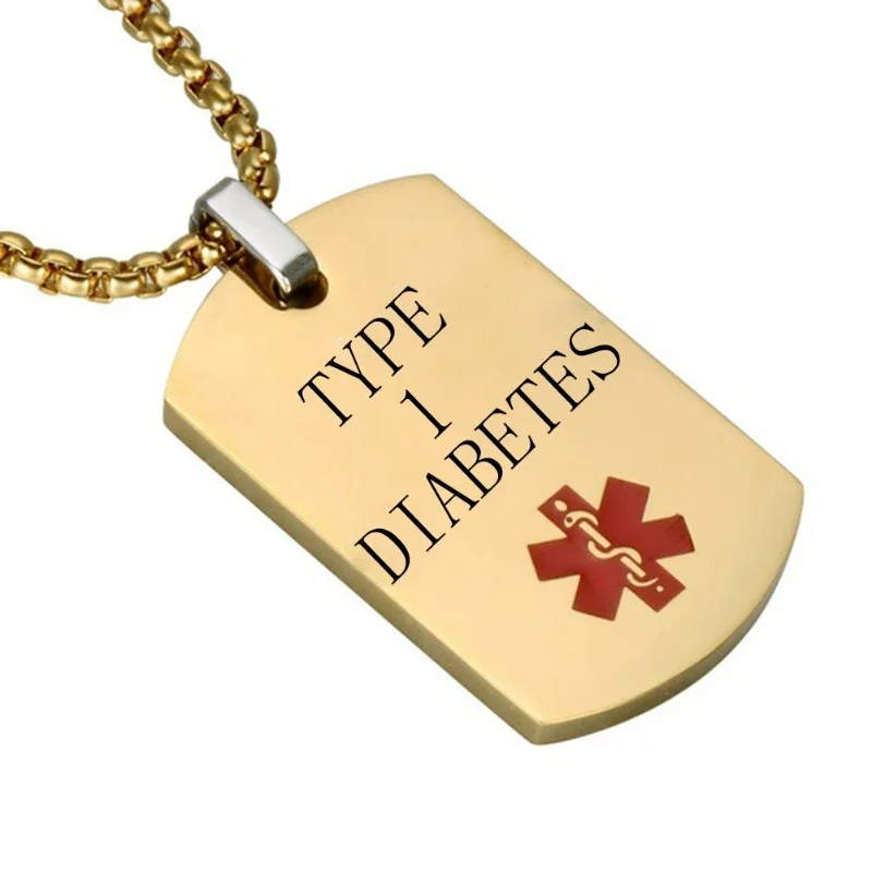 Tipo 1 Diabete Color Oro Dog Tag Medical Alert Id Collana Per Uomo Ice Sos Personalizza Gioielli Regali