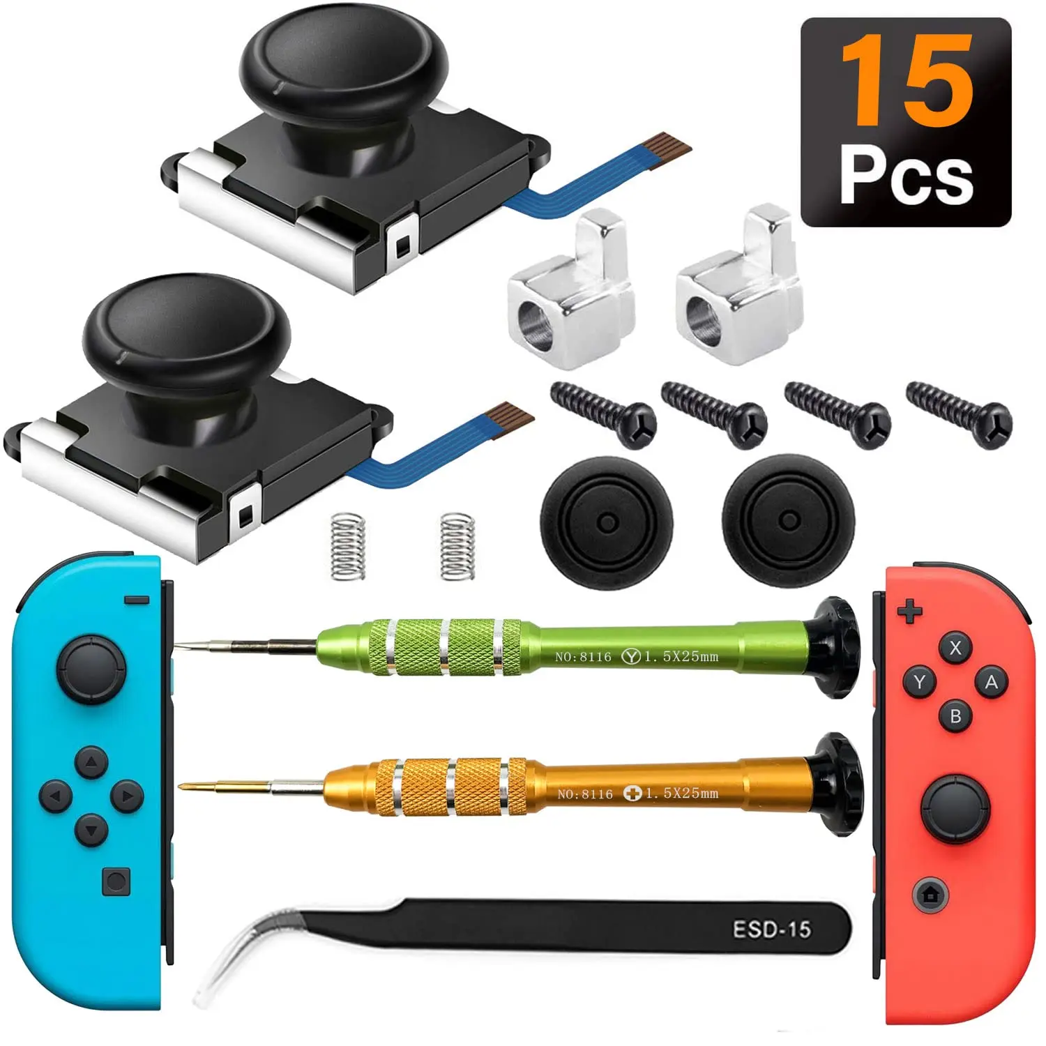 Kit Di Riparazione 15 In1 Per Joystick Joycon Sostituzione 2 Pack Per Fix Drift Nintendo Switch Joy-Con Controller E Switch Lite Joystick