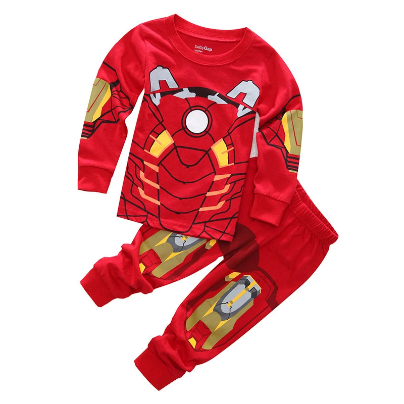 Hot Autumn New Children'S Spider Set Bambini Sleepers Ragazzi Ragazze Iron Man Cartoon Manica Lunga Sleepwear Pigiama Di Cotone 2-7 Anni