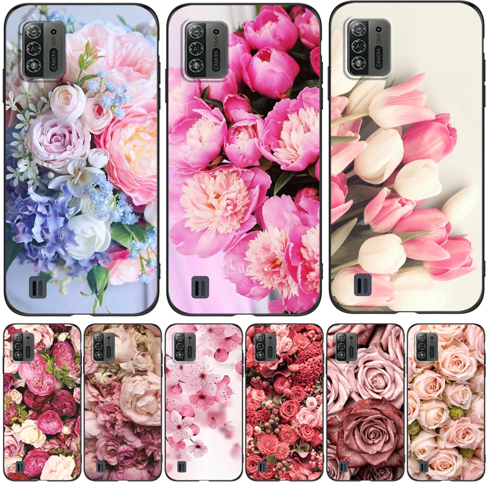 Custodia Per Zte Blade A52 Lite Cover Posteriore Per Telefono Protettiva Morbida Silicone Nero Tpu Flower Rose Peony