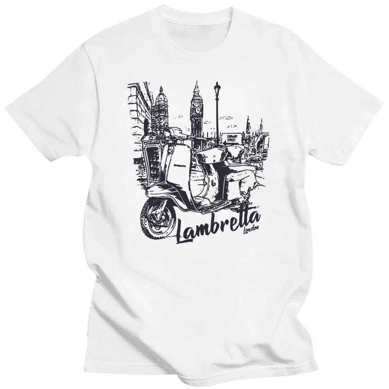 Lambretta Mens Grey London Cityscape 100% Cotone Retro T Shirt Hot Summer Casual Tee Shirt