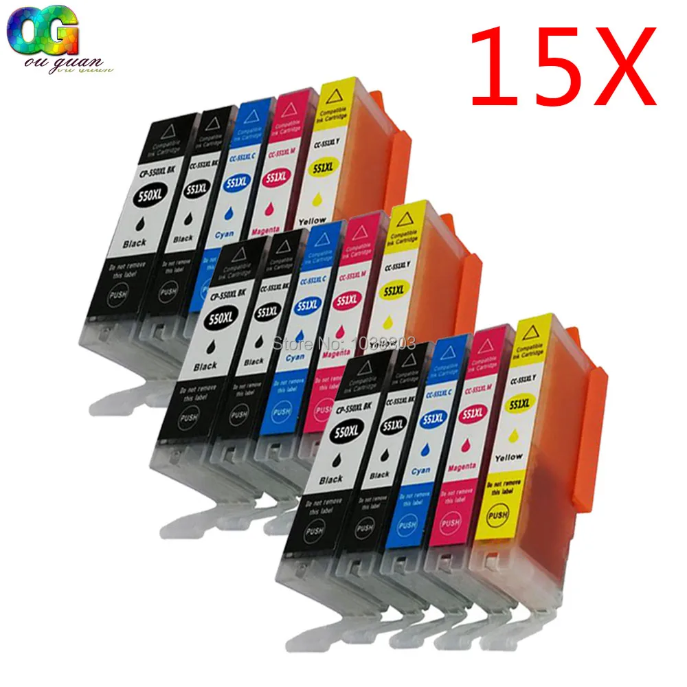Cartucce Di Inchiostro Canon Compatibili 15Pk Pgi-550 Cli-551 Pgi550 Cli 551 Per Ip7250 Ip8750 Ix6850 Mg5450 Mg6350 Mx725 Mx925