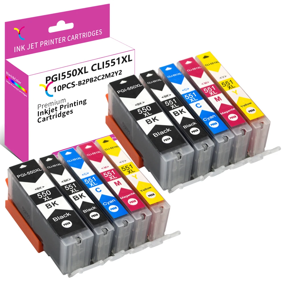 Yc Compatibile Per Canon Pgi-550Pgbk/Cli-551Bk/Cli-551 C/Cli-551 M/Cli-551Y Per Mg5450 Mx725 Mx925 Mg6450 Mg5550 Ip7250 Ip8750