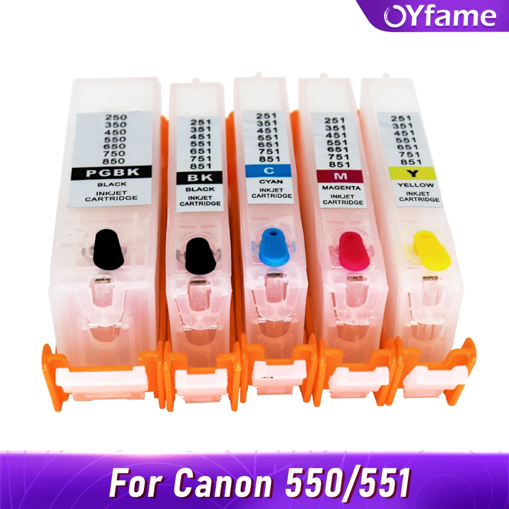 Oyfame 5Pcs Pgi 550 Cli 551 Cartuccia Di Inchiostro Ricaricabile Con Chip Arc 550 551 Per Canon Pixma Ip7250 Mg 6350 Mg 5450 Mx925 Mx725