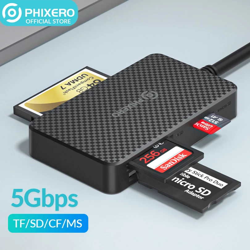 Phixero Multi Micro Sd Card Reader Tf Cf Ms Flash Memory Stick Adapter Usb A Type C 3.0 Microsd Switch Docking Per Pc 1Tb 2Tb