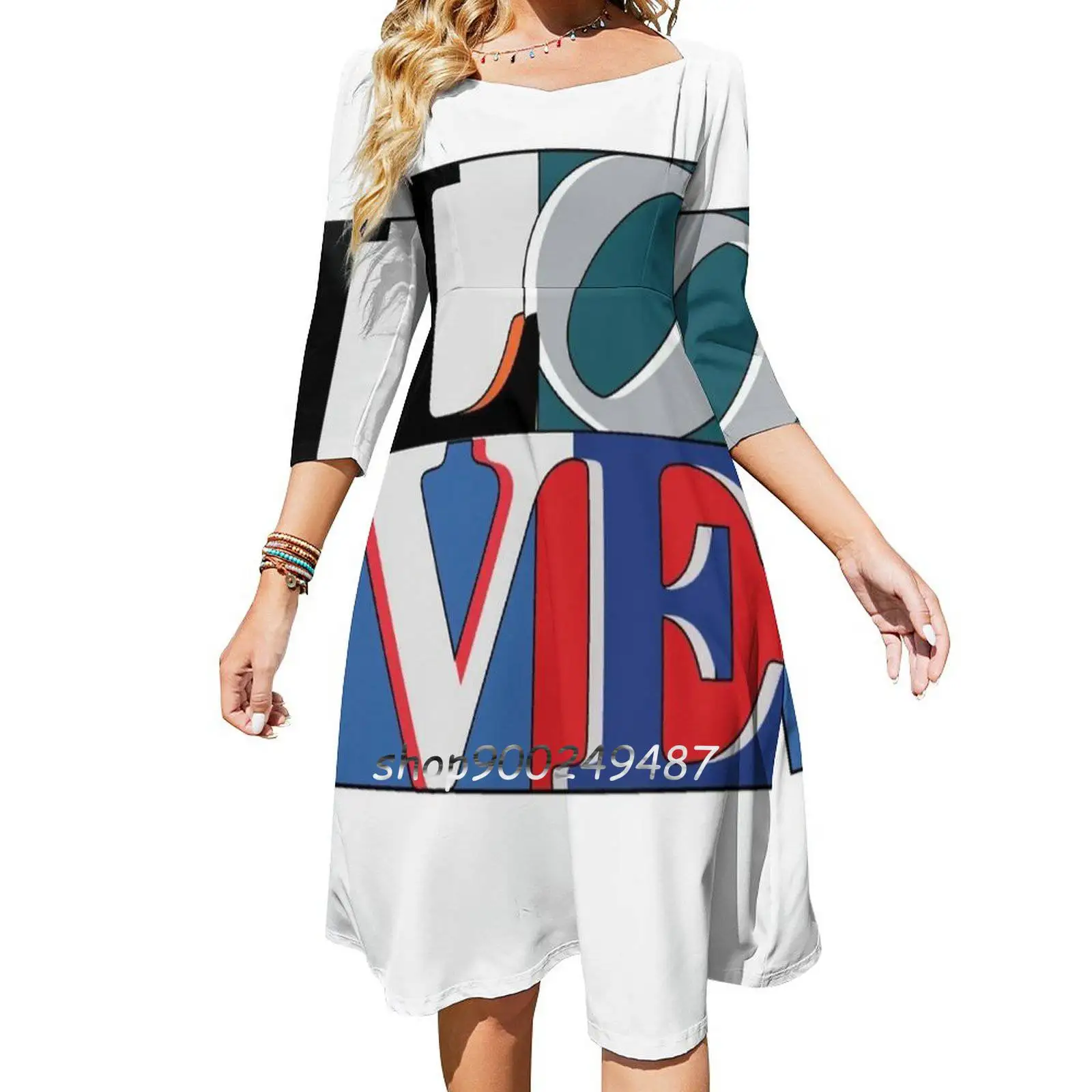 Philly Love Sports Dolce Abito Elegante Donna Coreano Kawaii Colletto Quadrato Abito Filtrofia Love Love Statue Statue