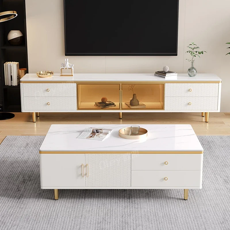 Coffee Display Tv Stand Luxury Glass Entertainment Office Luxury Tv Table Unità In Metallo Universal Muebles Para White Furniture