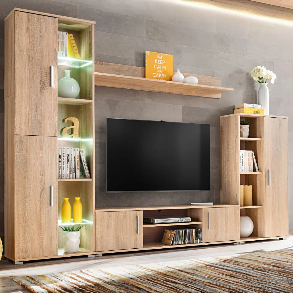 Mobile Tv Da Parete Con Luci A Led Sonoma Oak