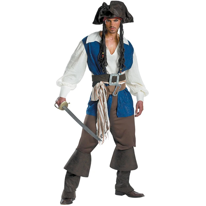 Costume Cosplay Da Uomo Pirati Buccaneer Captain Clothes Jack Sparrow Outfit Halloween Carnival Suit Masquerade Abbigliamento
