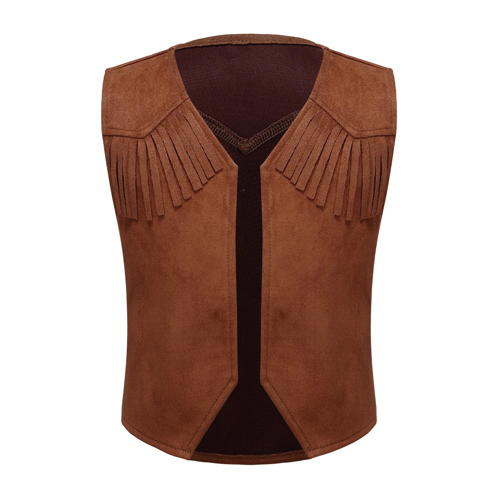 Bambini Ragazzi Western Cowboy Costume Halloween Cosplay Party Vest Gilet Fringe Decor Open Front Top Per Carnival Party Dress Up