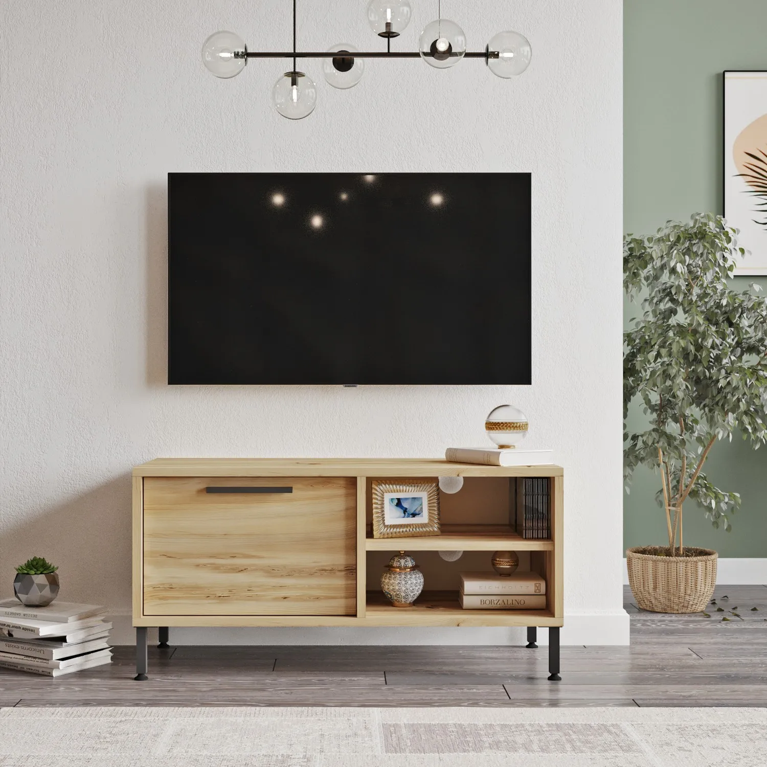 Unità Tv Retrò Con Mobiletto Montato Su Scaffale Mobile Tv Con Gamba In Metallo In Legno Materiale Di Qualità Ubbu Home, Ultimo 1 Prodotto Prezzo Spec