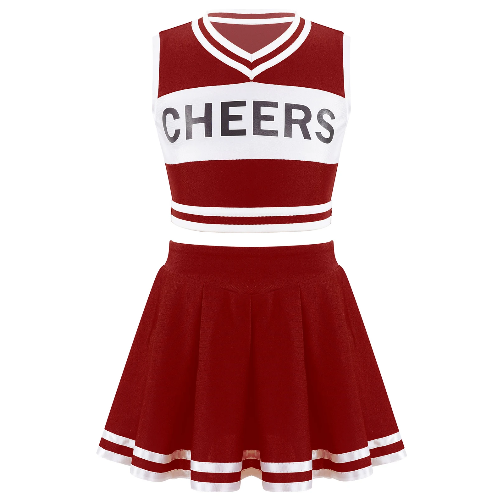 Kids Girls Cheerleader Uniform Sports Cheer Up Dance Outfits Cheers Crop Top Stampato Con Gonna A Pieghe Set Per Costume Da Gioco