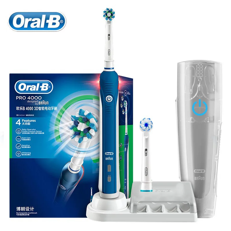 Spazzolino Elettrico Ad Ultrasuoni Oral B Pro 4000 3D Smartseries Con Sensore Di Pressione Visibile Potenza 4 Modalità Impermeabile Ricaricabile