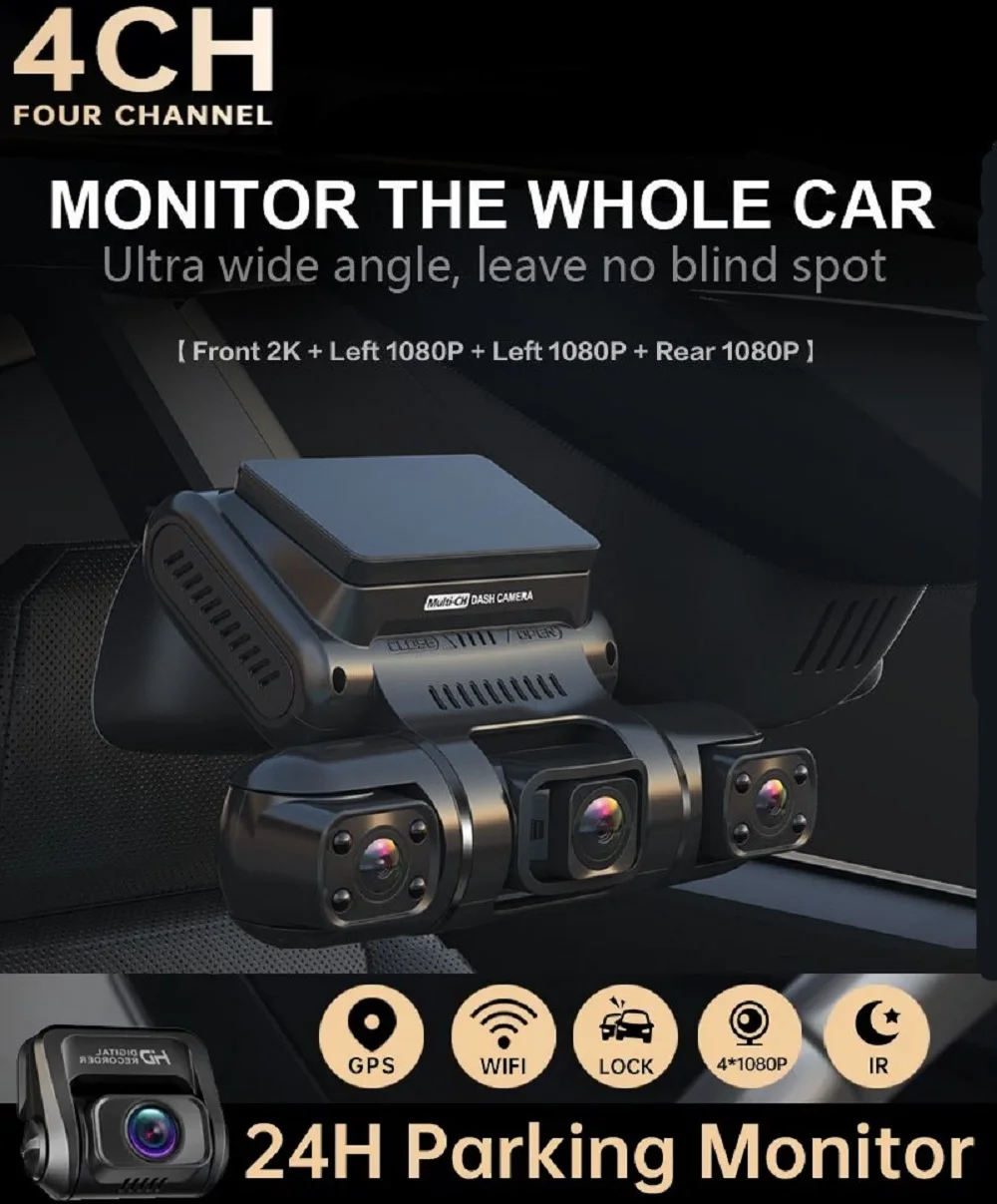 360 ° Mini Hidden Dash Cam 4 Lens Full Hd Per Car Dvr 24H Monitor Di Parcheggio Videoregistratore Automatico Visione Notturna Wifi Supporto Gps 256G
