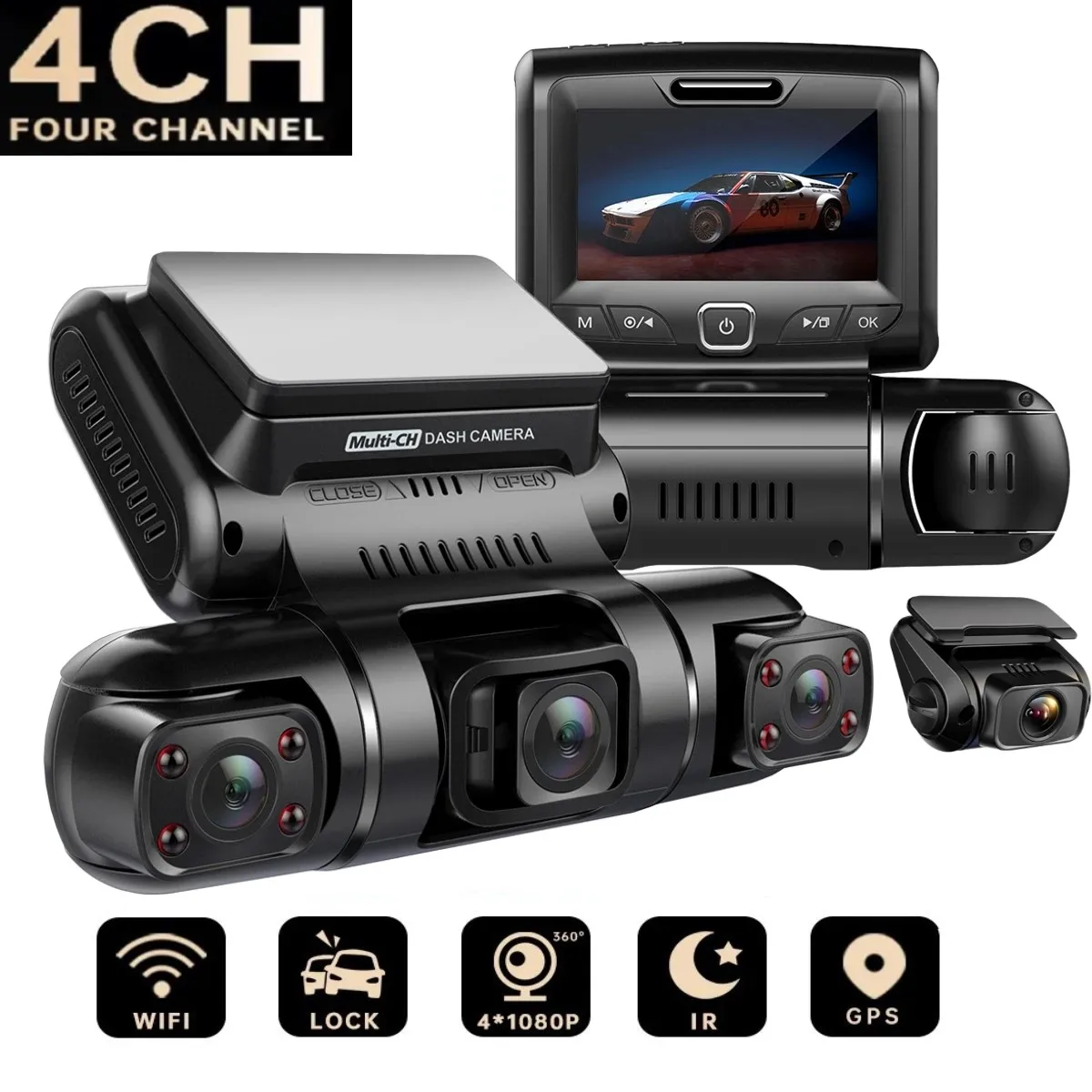 360 ° Mini Hidden Dash Cam 4 Lens Full Hd Per Car Dvr 24H Monitor Di Parcheggio Videoregistratore Automatico Visione Notturna Wifi Supporto Gps 256G
